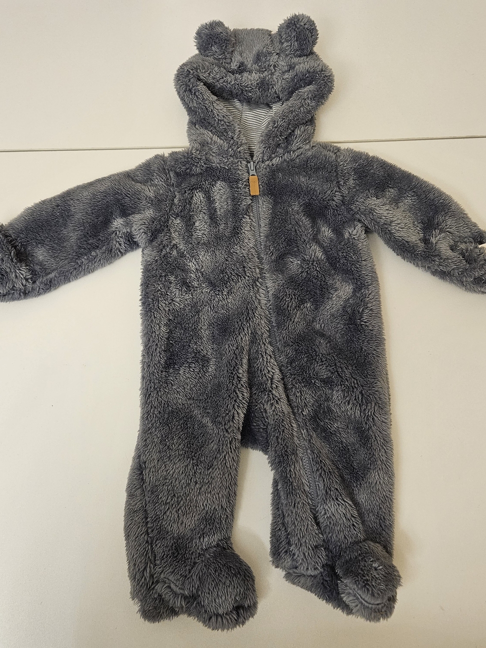 Carter's Fleece Snowsuit Infant Boy 3 Months Grey Outdoor NWT Zip Close Teddy
